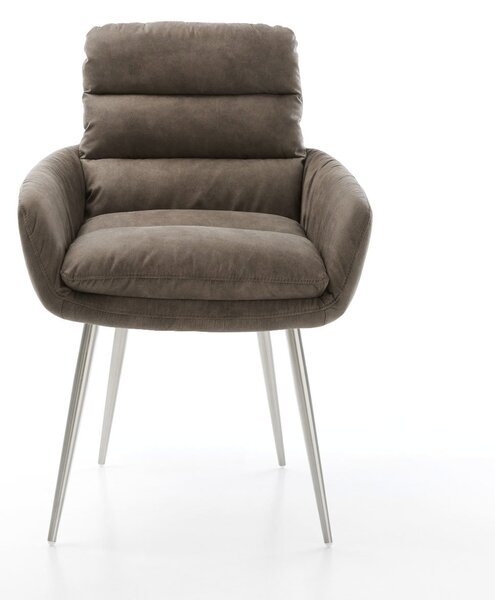 DELIFE Jedálenská stolička Abelia-Flex s opierkami mikrovlákno taupe vintage 4-nohá zúžená nerezová oceľ