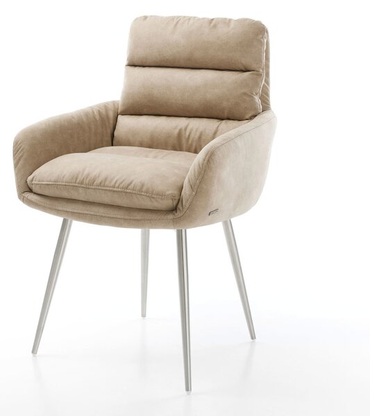 DELIFE Jedálenská stolička Abelia-Flex s opierkami mikrovlákno béžová vintage 4-nohá zúžená nerezová oceľ