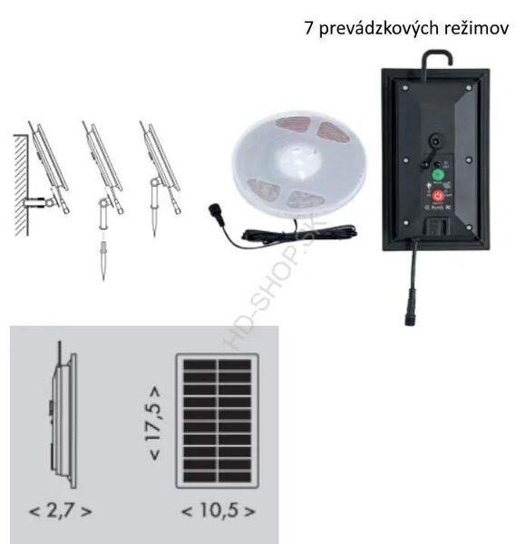 Solárny LED pás s diaľkovým ovládaním 5m (DX-SOLAR-3000/5M)