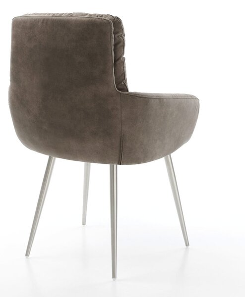 DELIFE Jedálenská stolička Abelia-Flex s opierkami mikrovlákno taupe vintage 4-nohá zúžená nerezová oceľ