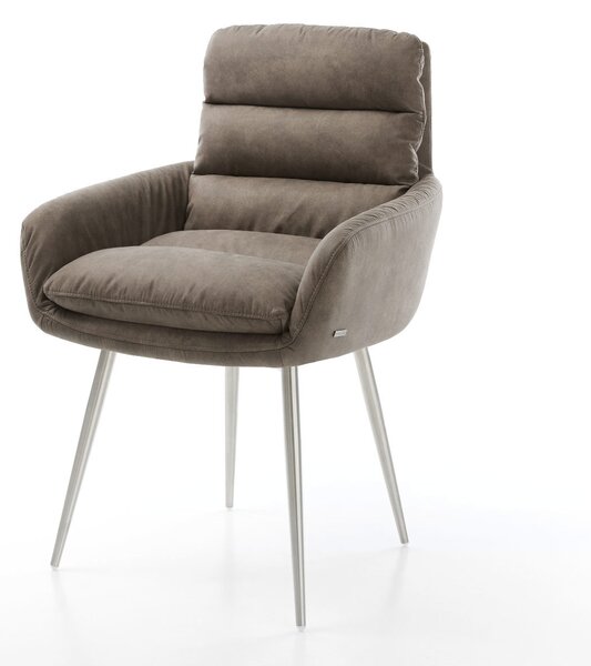 DELIFE Jedálenská stolička Abelia-Flex s opierkami mikrovlákno taupe vintage 4-nohá zúžená nerezová oceľ
