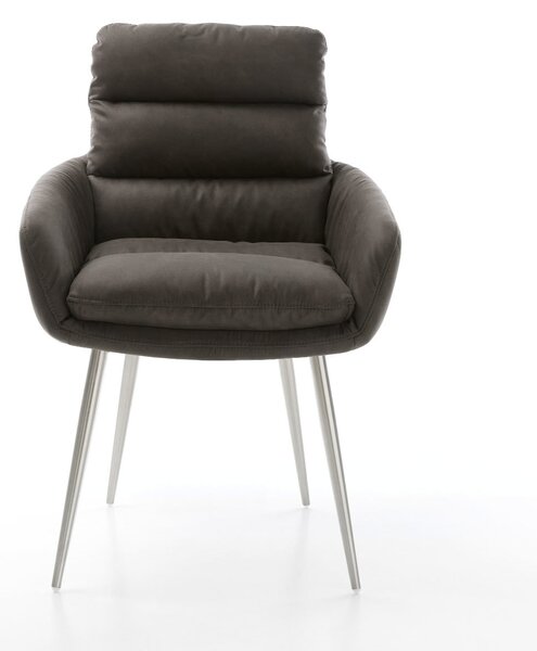 DELIFE Jedálenská stolička Abelia-Flex s opierkami mikrovlákno antracitová vintage 4-nohá zúžená nerezová oceľ