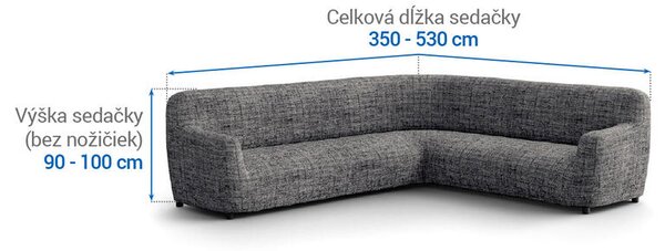 Bielastické poťahy VITTORIA šedá rohová sedačka (š. 350 - 530 cm)