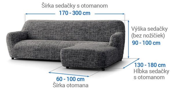 Bielastické poťahy VITTORIA šedá sedačka s otomanom vpravo (š. 170 - 300 cm)