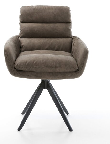 DELIFE Jedálenská stolička Abelia-Flex s opierkami mikrovlákno taupe vintage krížová podstava hranatá čierna