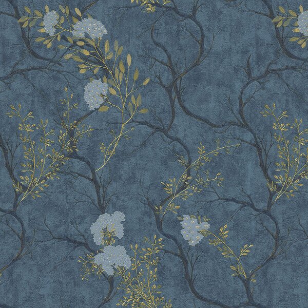 Luxusná modrá vliesová tapeta s vetvičkami, kvety 72959, Zen, Emiliana Parati