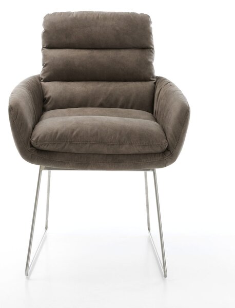 DELIFE Jedálenská stolička Abelia-Flex s opierkami mikrovlákno taupe vintage tenká podstava nerezová oceľ