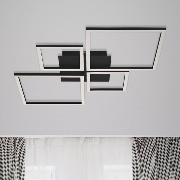 Stropné LED svietidlo Frame, Step dim, 4-pl čierna, Čierna, Obývacia izba / jedáleň, kov, Moderný, Stropné svetlo