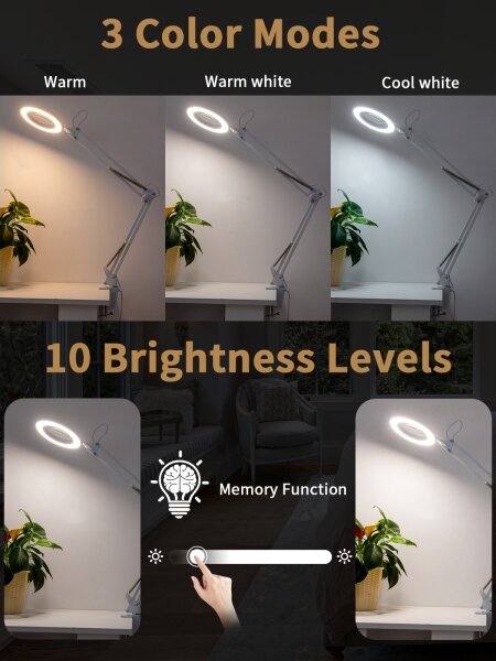 Brilagi - LED Stmievateľná stolná lampa s lupou LED/12W/5V 3000/4200/6000K biela