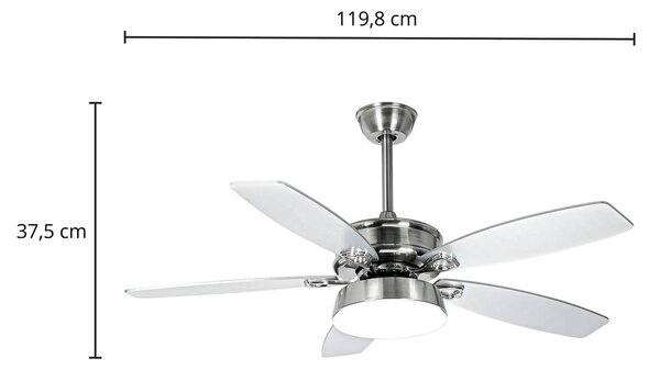 Lucande LED stropný ventilátor Kuvio, DC, tichý, Ø 120 cm,, Hliník / sivá / zinok, Obývacia izba / jedáleň, kov, Moderný