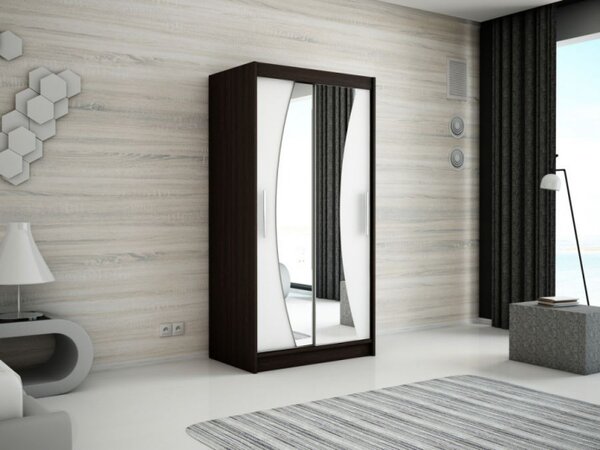 Moderná skriňa so zrkadlami a posuvnými dverami Agata 120 vo farbe wenge-biela