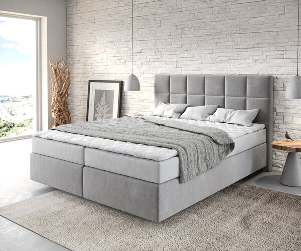 DELIFE Boxspring posteľ Dream-Fine 160×200 cm mikrovlákno sivá s matracom a topperom