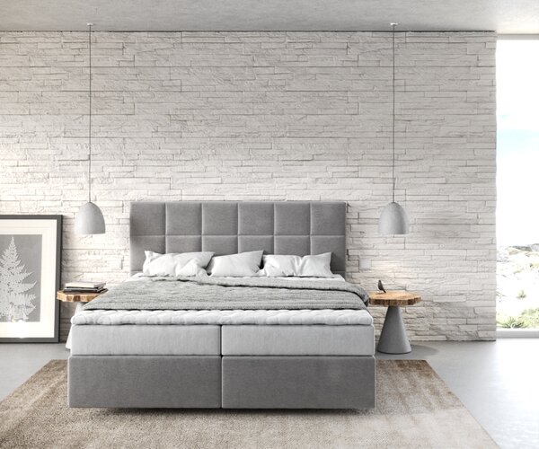 DELIFE Boxspring posteľ Dream-Fine 160×200 cm mikrovlákno sivá s matracom a topperom