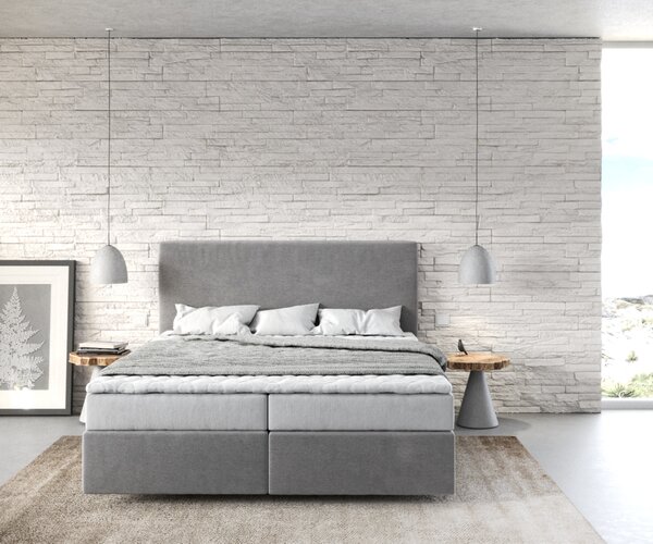 DELIFE Boxspring posteľ Dream-Well 160×200 cm mikrovlákno sivá s matracom a topperom