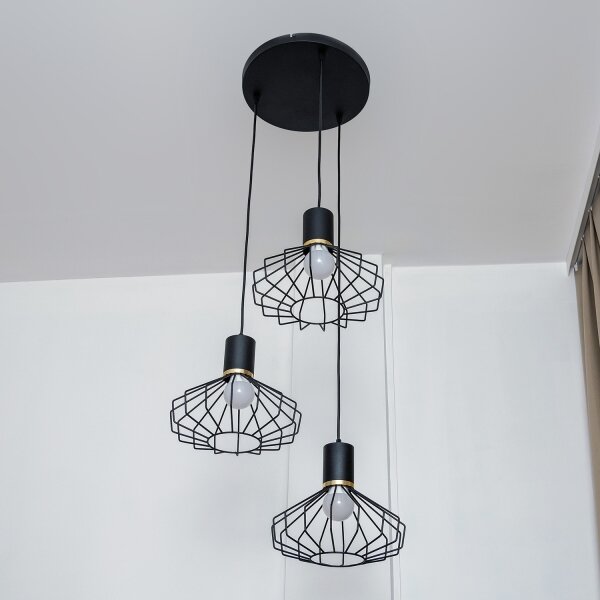 Luster na lanku SOLANO 3xE27/15W/230V čierna/zlatá