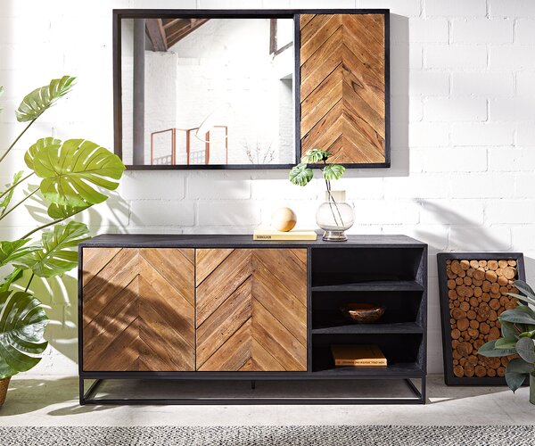 DELIFE Komoda Famke 145 cm mango teak 2 dvierka 3 priehradky