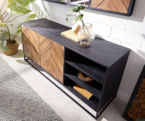 DELIFE Komoda Famke 145 cm mango teak 2 dvierka 3 priehradky