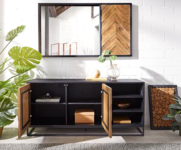 DELIFE Komoda Famke 145 cm mango teak 2 dvierka 3 priehradky