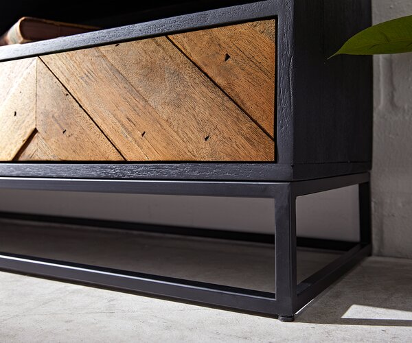 DELIFE TV stolík Famke 200 cm mango teak 2 priehradky 3 zásuvky