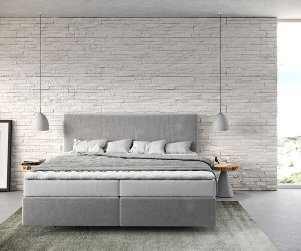 DELIFE Boxspring posteľ Dream-Well 180×200 cm mikrovlákno sivá s matracom a topperom