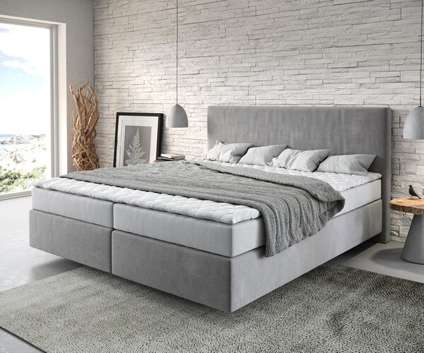DELIFE Boxspring posteľ Dream-Well 180×200 cm mikrovlákno sivá s matracom a topperom