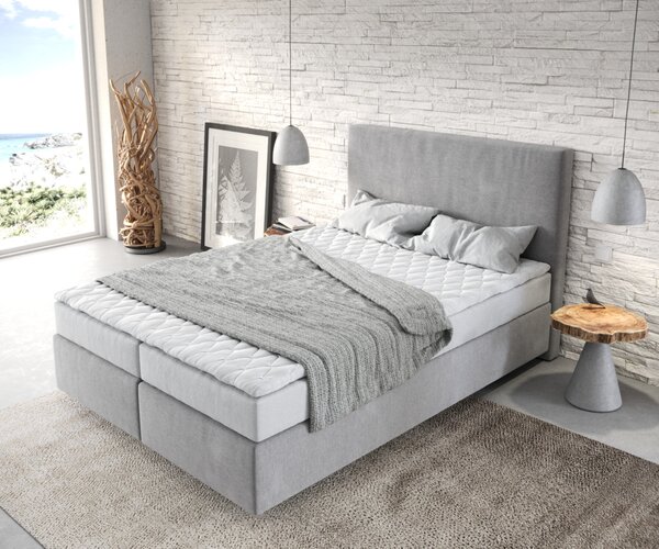 DELIFE Boxspring posteľ Dream-Well 140x200 cm mikrovlákno sivá s matracom a topperom