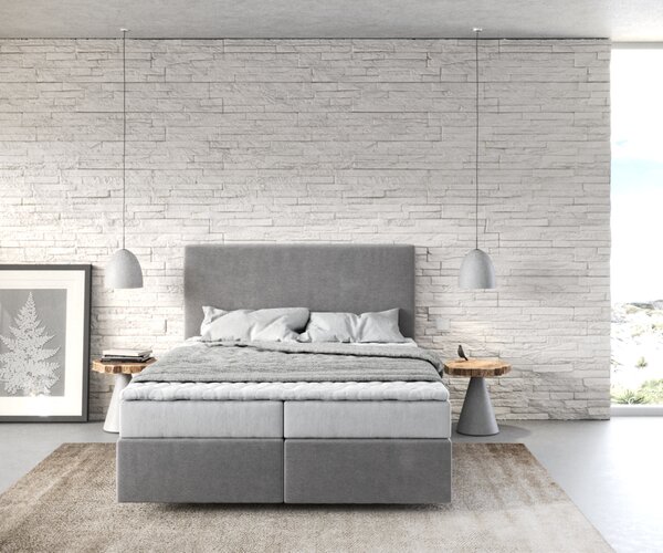 DELIFE Boxspring posteľ Dream-Well 140x200 cm mikrovlákno sivá s matracom a topperom