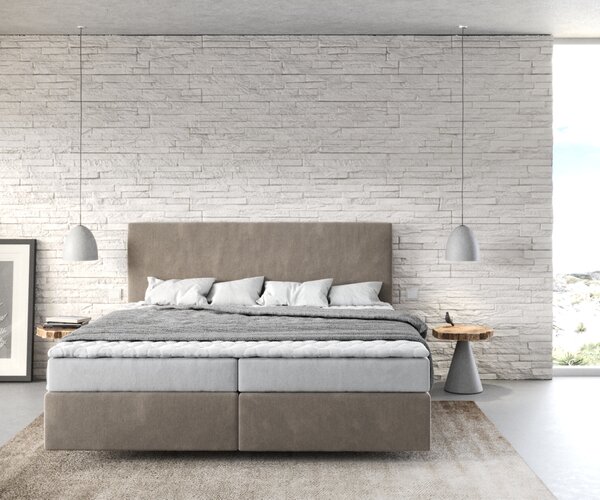 DELIFE Boxspring posteľ Dream-Well 180×200 cm mikrovlákno béžová s matracom a topperom