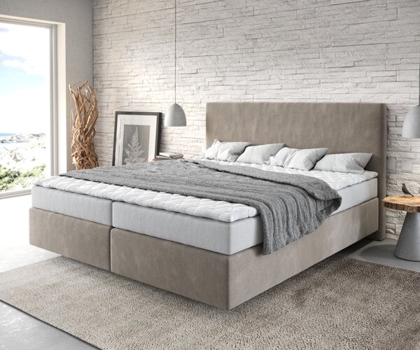 DELIFE Boxspring posteľ Dream-Well 180×200 cm mikrovlákno béžová s matracom a topperom