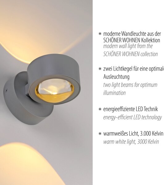 Schöner Wohnen 19331-21 - LED nástenné svietidlo CHIA 2xLED/2W/230V antracitové