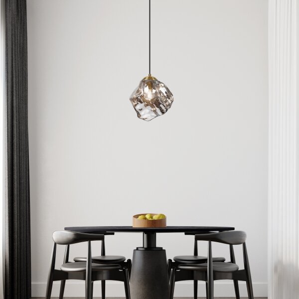 Závesný luster na lanku CRISTAL 1xE14/15W/230V mosadz/dymovo čierna