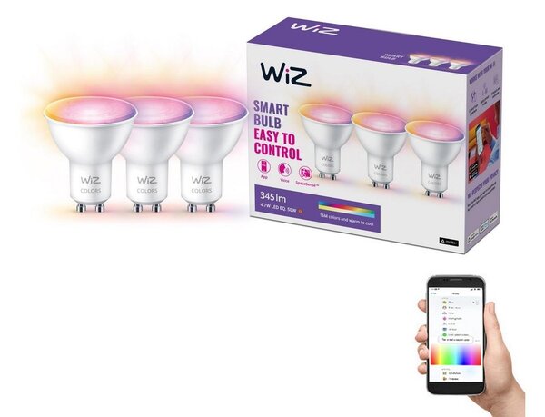 WiZ SADA 3x LED RGBW Stmievateľná žiarovka GU10/4,7W/230V 2200-6500K CRI 90 Wi-Fi -WiZ WI0128 + záruka 3 roky zadarmo