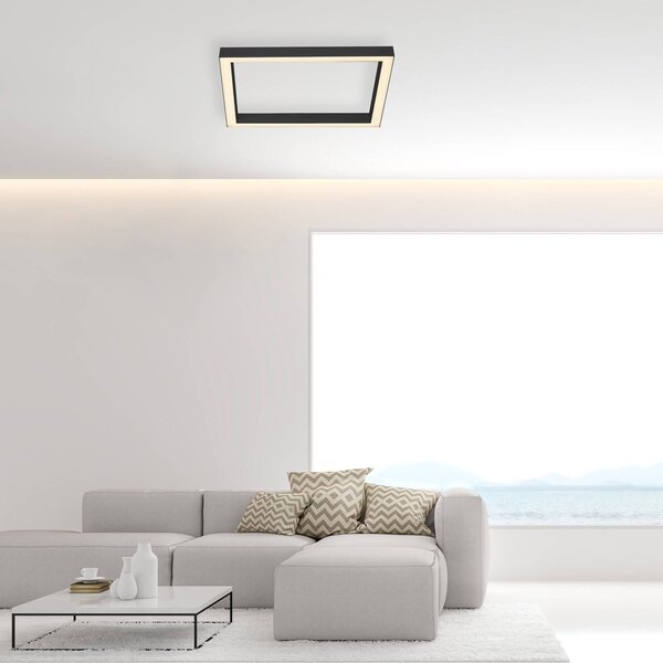 PURE Stropné svietidlo LED Lines, 55x55 cm, antracit, diaľkové ovládanie, Čierna, Obývacia izba / jedáleň, Hliník, Moderný, Stropné svetlo