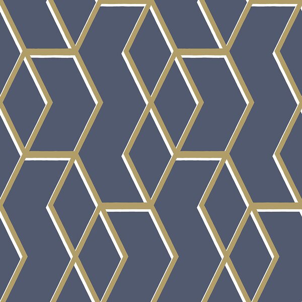 Modrá vliesová tapeta, zlatý geometrický vzor 104735, Formation, Graham & Brown