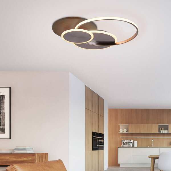Paul Neuhaus LED stropné svietidlo Palma, drevo, 65 cm, stmievateľné, Tmavé drevo, Obývacia izba / jedáleň, Hliník, Závesné svietidlo
