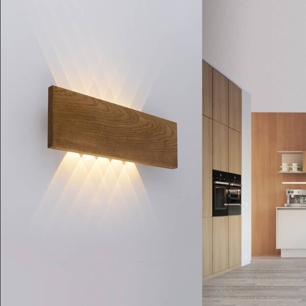 Paul Neuhaus Palma LED nástenné svietidlo drevo 45 cm, Tmavé drevo, Obývacia izba / jedáleň, Drevo, Moderný, Nástenné svietidlo