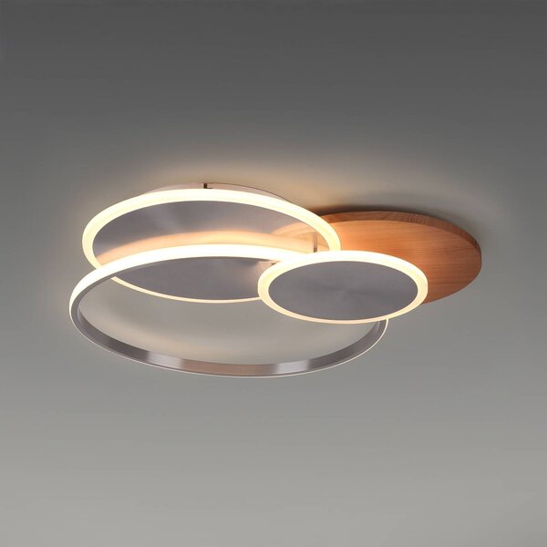 Paul Neuhaus LED stropné svietidlo Palma, drevo, 65 cm, stmievateľné, Tmavé drevo, Obývacia izba / jedáleň, Hliník, Závesné svietidlo