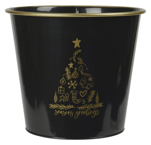 Vianočný kvetináč SEASONS GREETINGS 30 cm, čierna / zlatá
