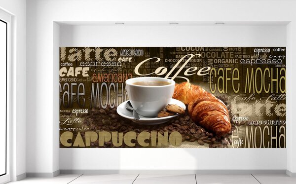 Fototapeta Chutná káva a croissant Materiál: Samolepiaca, Rozmery: 536 x 240 cm