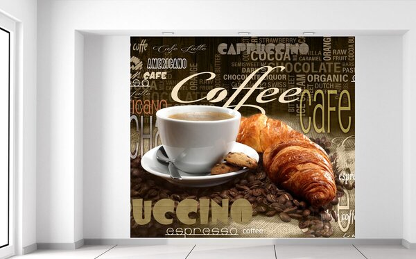 Gario Fototapeta Chutná káva a croissant Veľkosť: 268 x 240 cm, Materiál: Latexová
