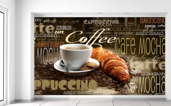 Gario Fototapeta Chutná káva a croissant Veľkosť: 402 x 240 cm, Materiál: Latexová