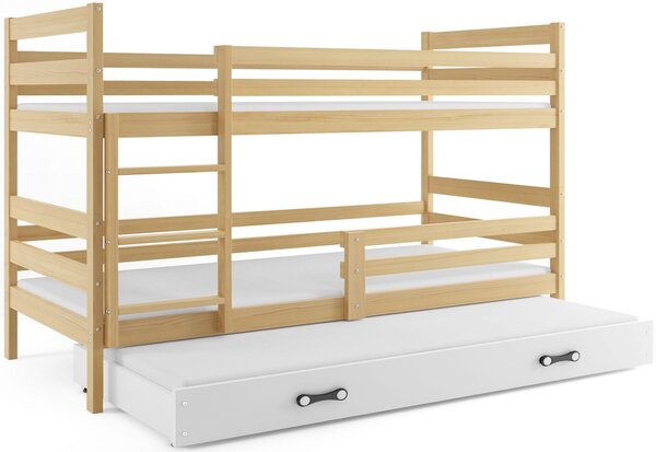Poschodová posteľ ERYK 3 + matrac + rošt ZADARMO, 90x200 cm,borovica, biela