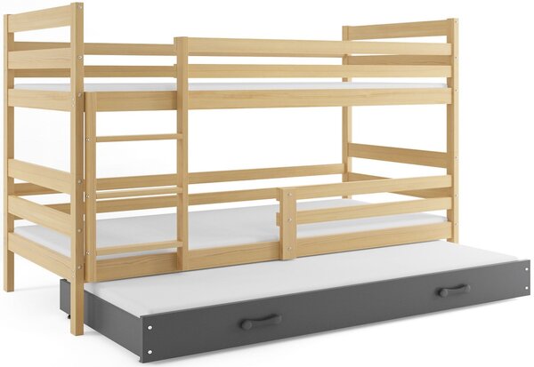 Poschodová posteľ RAFAL 3 + matrac + rošt ZADARMO, 80x190 cm, borovica, grafit
