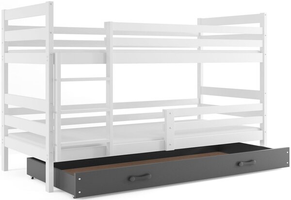 Poschodová posteľ ERYK 2 + úložný priestor + matrac + rošt ZADARMO, 90x200 cm, biely, grafit