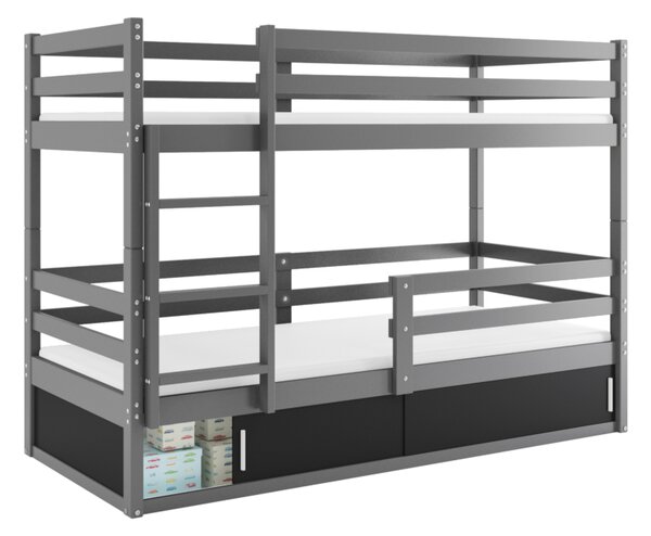 Detská poschodová posteľ ERYK 1 + úložný priestor + matrac + rošt ZADARMO, 80x190 cm, grafit/čierna