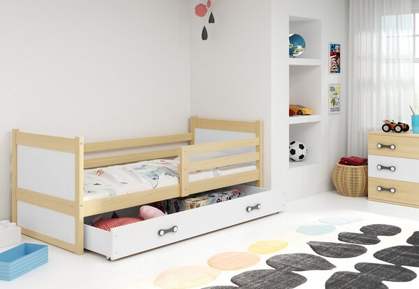 Detská posteľ RICO P1 COLOR + ÚP + matrace + rošt ZDARMA, 80x190 cm, borovica, biela