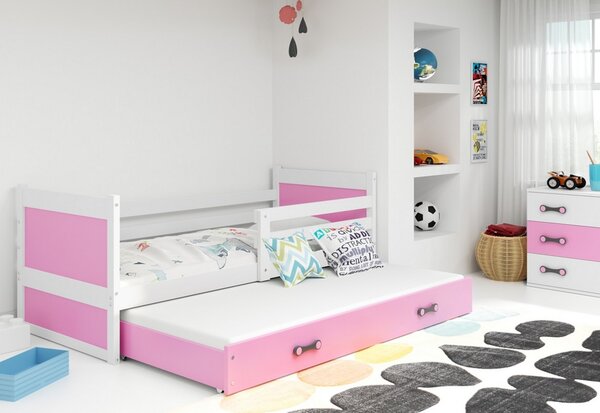 Detská posteľ RICO P2 + matrac + rošt ZADARMO, 80x190 cm, bialy, ružová