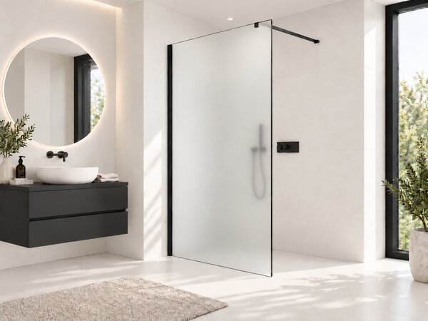 CERANO - Sprchová zástena Walk-in Onyx Cube Ľ/P - 8 mm - hranatá vzpera - čierna matná, mliečne sklo - 30x200 cm