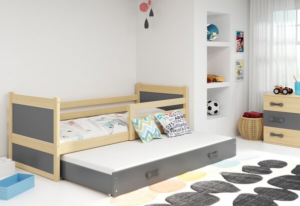 Detská posteľ RICO P2 + matrac + rošt ZADARMO, 80x190 cm, borovica, grafit