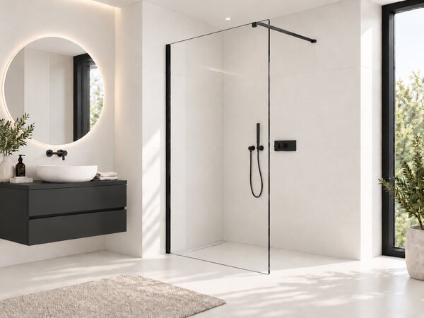 CERANO - Sprchová zástena Walk-in Onyx Cube L/P - 8 mm - hranatá vzpera - čierna matná, transparentné sklo - 40x200 cm